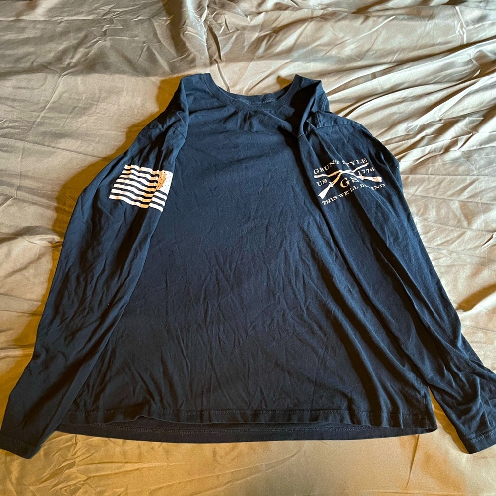 Grunt Style Long Sleeve plain navy blue shirt, logos on sleeves, XXL